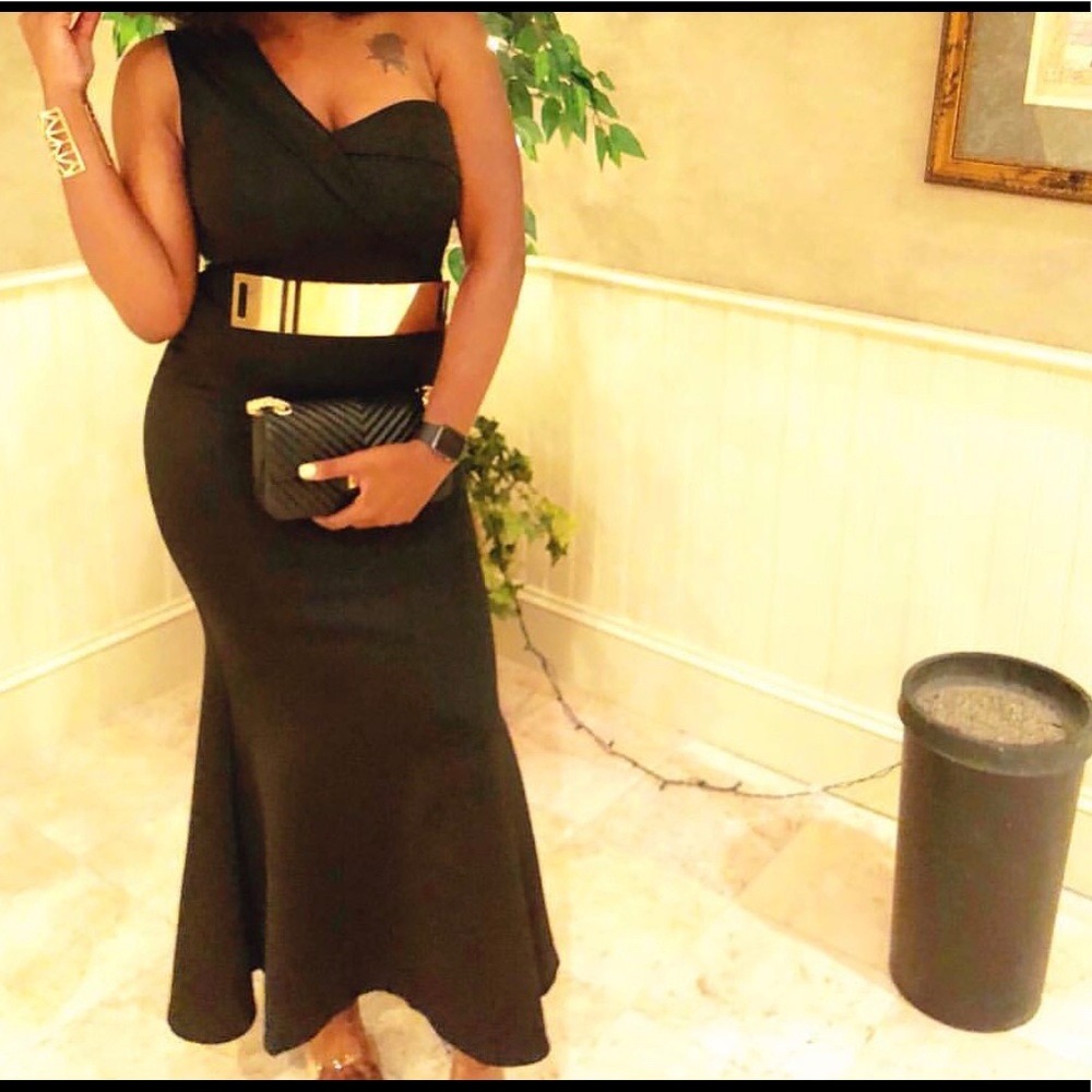 Formal Black Dress W/ Gold Belt